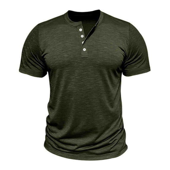T-Shirt for Men Crewneck Button Short Sleeve Workout Athletic Tees Casual Solid Color Slim Fit Shirts, 3XL