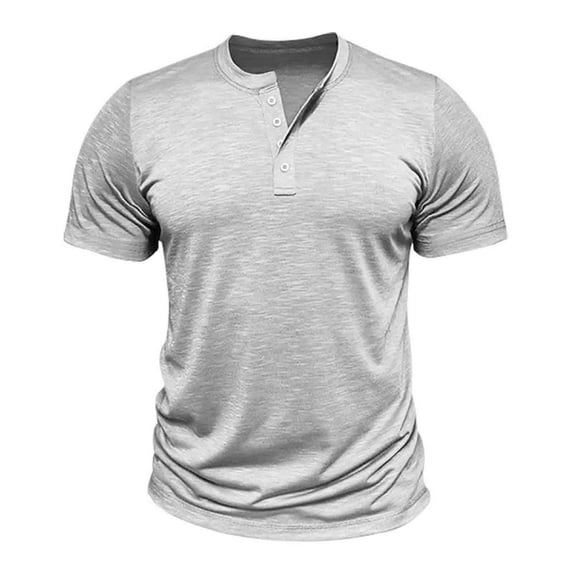 T-Shirt for Men Crewneck Button Short Sleeve Workout Athletic Tees Casual Solid Color Slim Fit Shirts, L