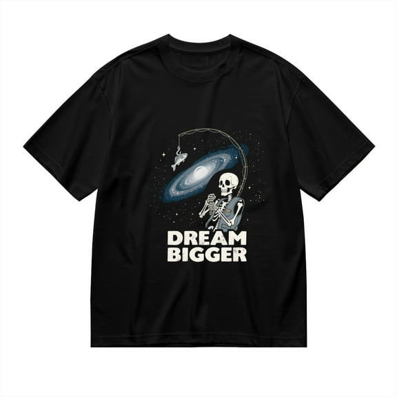 T Shirt for Men, Dream Bigger,Skeleton Fishing Print, Vintage Graphic Tees Men, 23986070,L