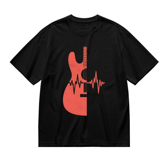 T Shirt for Men, Electric Pulse,Red Black Guitar Print, Vintage Graphic Tees Men, 23986115,S