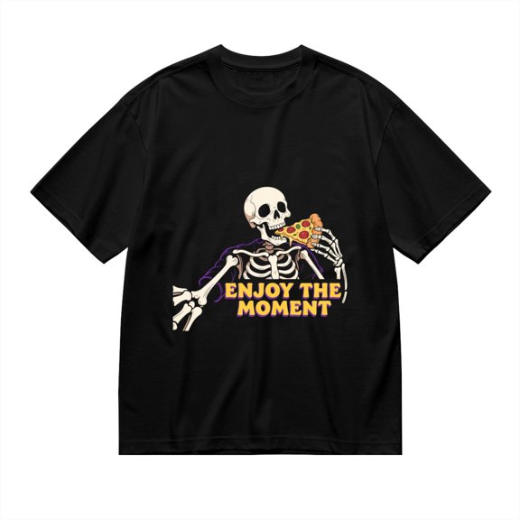 T Shirt for Men, Enjoy The Moment, Skull Pizza Print 2, Vintage Graphic Tees Men, 23930860,S