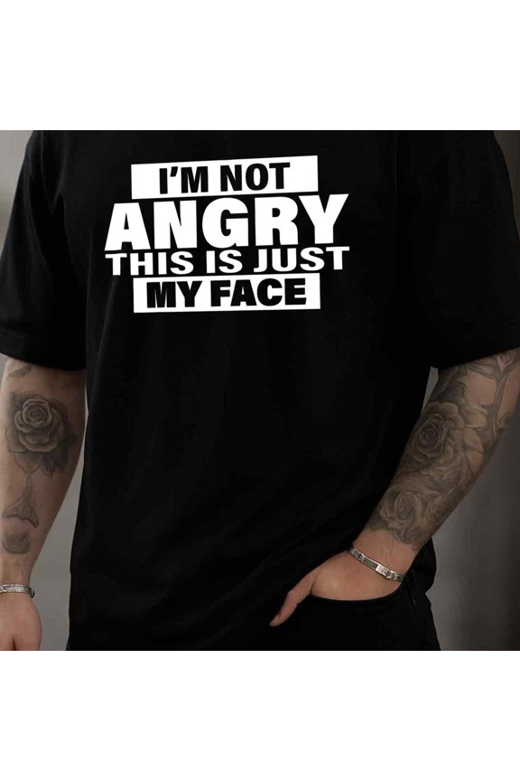 T-Shirt for Men Funny Casual Short Sleeve Round Neck Print Gift - Men's Angry Face T - Shirt with Grumpy Face Print Lightweight