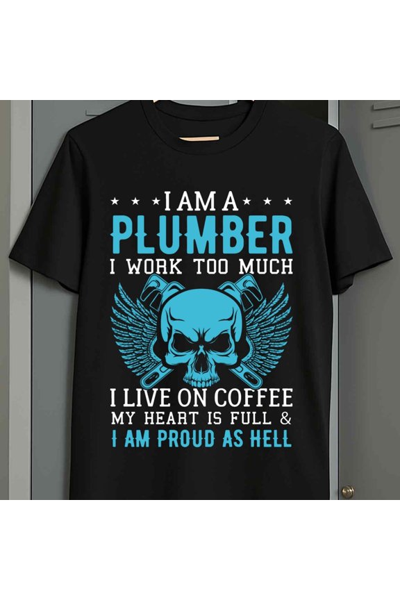 T-Shirt for Men Funny Graphic Casual Short Sleeve Round Neck Gift - Men'S Funny Plumbing Humor T Plumber Slogan Tools Graphic