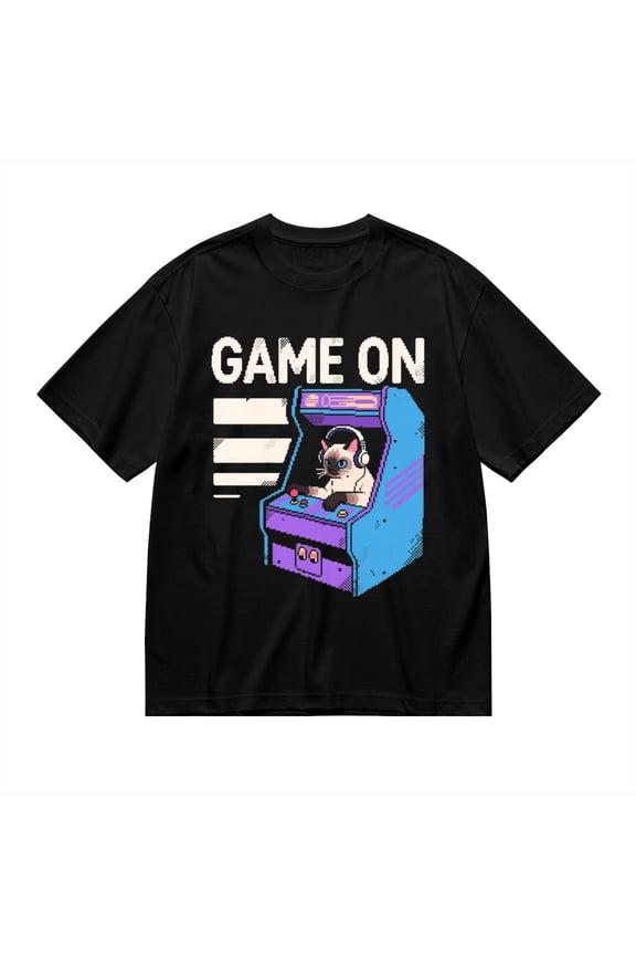 T Shirt for Men, Game On,Cat Arcade Print 1 1, Vintage Graphic Tees Men, 23986055,3XL