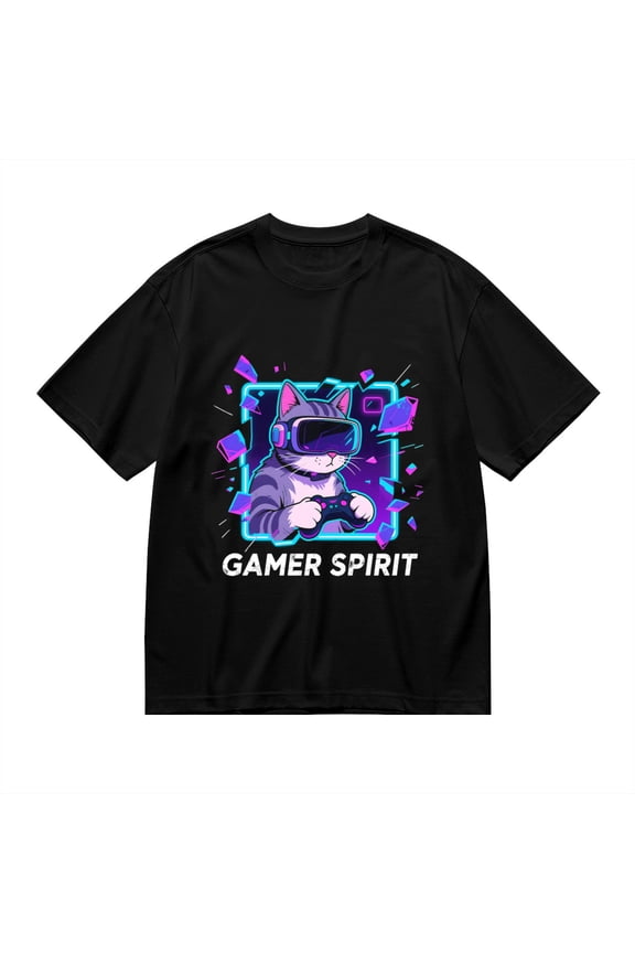 T Shirt for Men, Gamer Spirit,Cat Gamer Print 1 1, Vintage Graphic Tees Men, 23985990,3XL