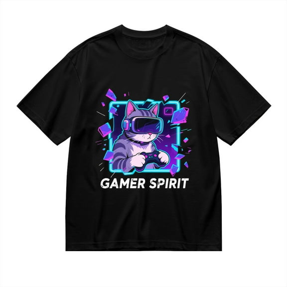 T Shirt for Men, Gamer Spirit,Cat Gamer Print 1 1, Vintage Graphic Tees Men, 23985990,S