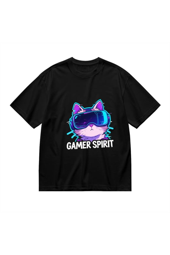 T Shirt for Men, Gamer Spirit,Cat Gamer Print 1 2, Vintage Graphic Tees Men, 23986014,3XL