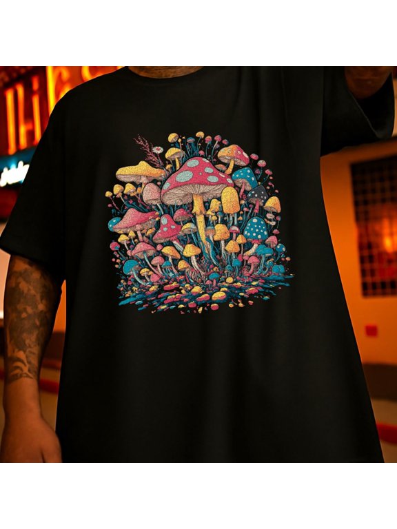 T-Shirt for Men Graphic Comfort Colors Casual Short Sleeve Round Neck Print - Men'S Plus Size Mystic Mushrooms Graphic T