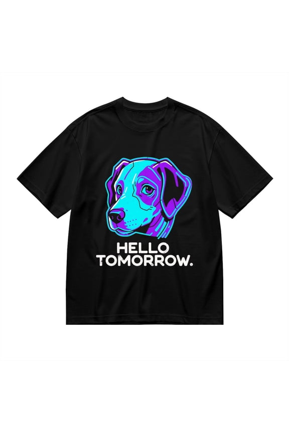 T Shirt for Men, Hello Tomorrow,Dog Abstract Print, Vintage Graphic Tees Men, 23985994,S
