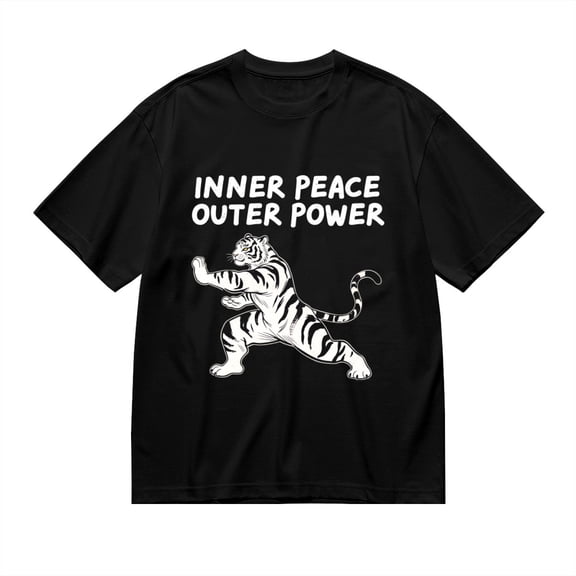 T Shirt for Men, Inner Peace Outer Power,White Tiger Kung Fu Print, Vintage Graphic Tees Men, 23986084,S