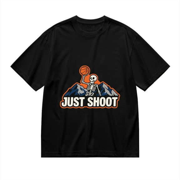 T Shirt for Men, Just Shoot,Skeleton Basketball Print 1, Vintage Graphic Tees Men, 23986009,L