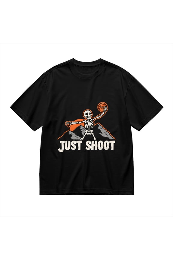 T Shirt for Men, Just Shoot,Skeleton Basketball Print, Vintage Graphic Tees Men, 23986061,S
