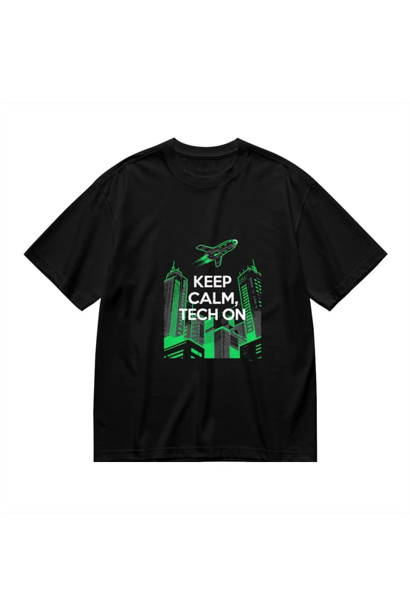T Shirt for Men, Keep Calm Tech On,City Drone Print, Vintage Graphic Tees Men, 23985942,XXL