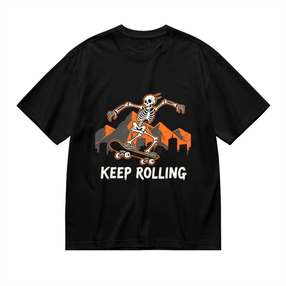 T Shirt for Men, Keep Rolling,Skeleton Skateboard Print 1, Vintage Graphic Tees Men, 23985836,L