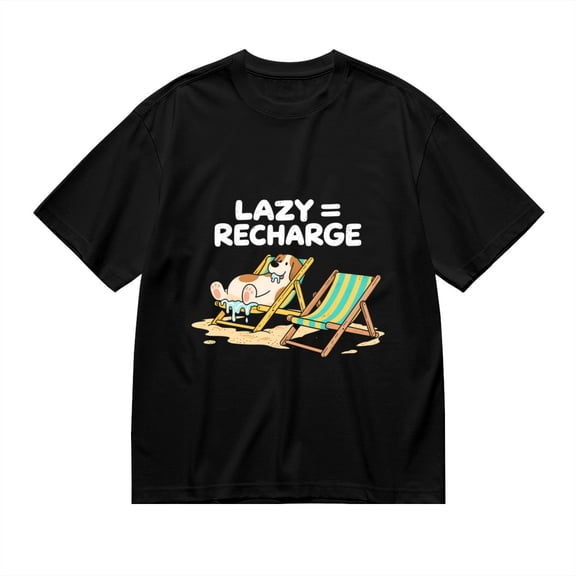 T Shirt for Men, Lazy,Recharge,Dog Beach Print, Vintage Graphic Tees Men, 23985997,S