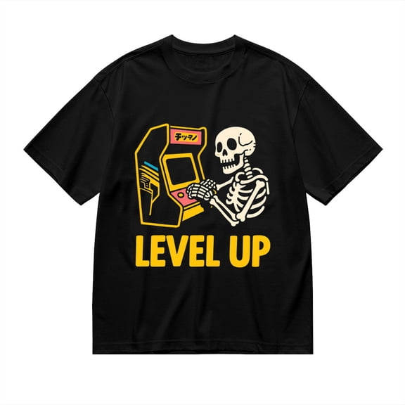 T Shirt for Men, Level Up, Skull Gamer Print 1, Vintage Graphic Tees Men, 23931050,XXL