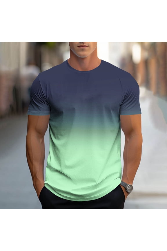 T-Shirt for Men,Men's Ombre Short Sleeve T-Shirt Casual Athletic Gradient Color Summer Crewneck Top Workout Round Neck Tee
