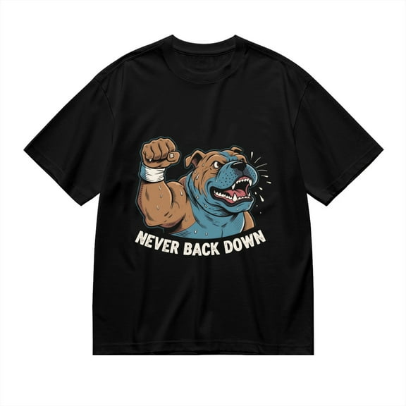 T Shirt for Men, Never Back Down,Bulldog Fist Print, Vintage Graphic Tees Men, 23985955,S
