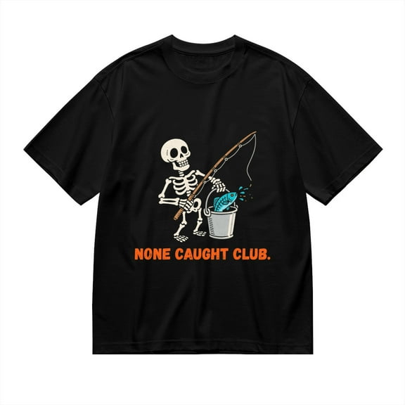 T Shirt for Men, None Caught Club, Skull Fishing Print1, Vintage Graphic Tees Men, 23930862,S