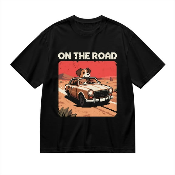 T Shirt for Men, On The Road,Dog Car Print, Vintage Graphic Tees Men, 23985926,3XL