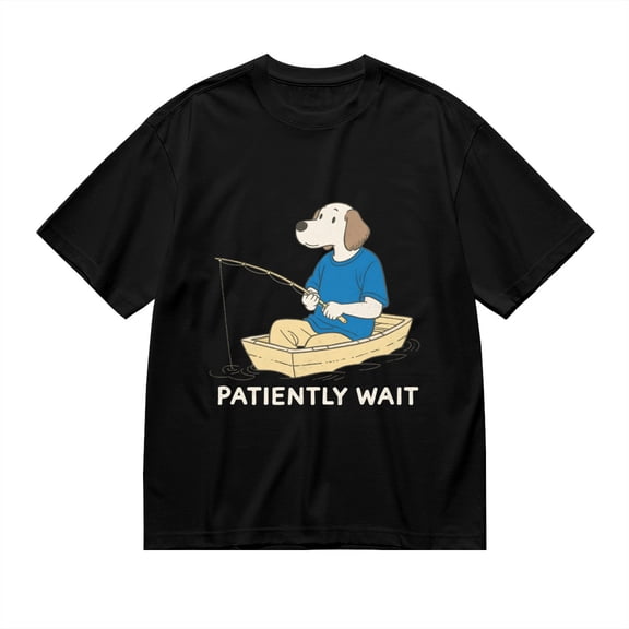 T Shirt for Men, Patiently Wait,Dog Fishing Print 2, Vintage Graphic Tees Men, 23985915,3XL