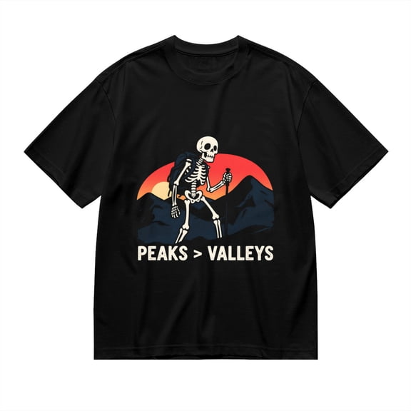 T Shirt for Men, Peaks , Valleys,Skeleton Trek Print 3, Vintage Graphic Tees Men, 23985941,M