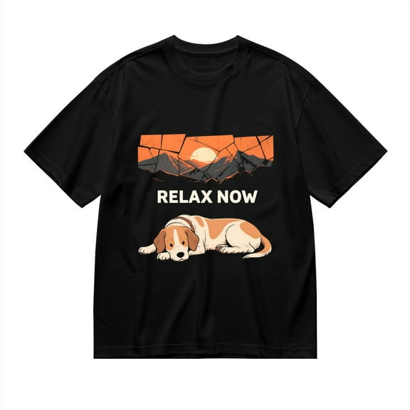 T Shirt for Men, Relax Now,Dog Sunset Print 1, Vintage Graphic Tees Men, 23985862,3XL