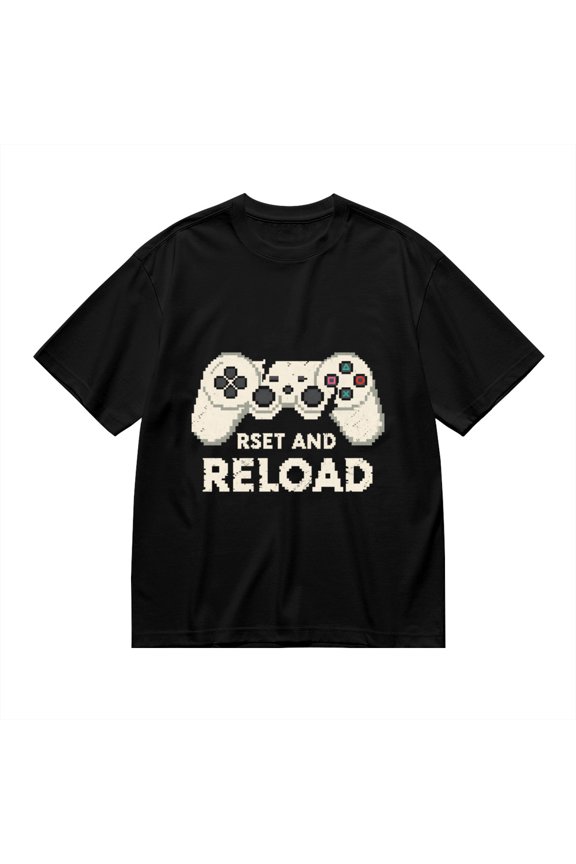 T Shirt for Men, Reset And Reload, Game Controller Print1, Vintage Graphic Tees Men, 23930940,L