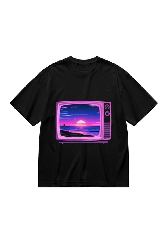 T Shirt for Men, Retro Sunset,Vintage Tv Print, Vintage Graphic Tees Men, 23985861,M