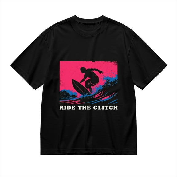 T Shirt for Men, Ride The Glitch,Surfer Wave Print, Vintage Graphic Tees Men, 23985856,S