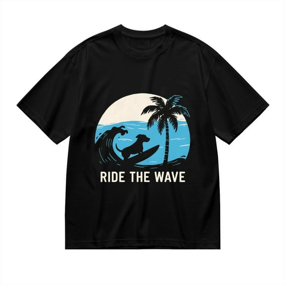 T Shirt for Men, Ride The Wave,Dog Surfing Print 1, Vintage Graphic Tees Men, 23985933,XL