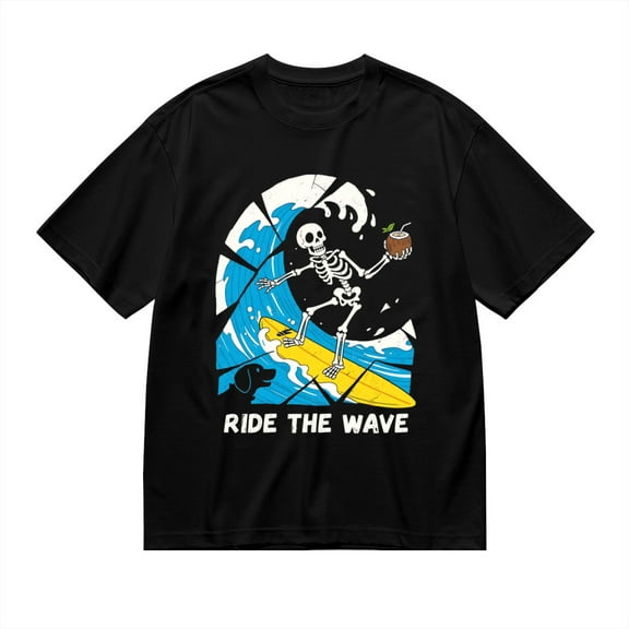T Shirt for Men, Ride The Wave,Skeleton Surfing Print 1 1, Vintage Graphic Tees Men, 23985929,S