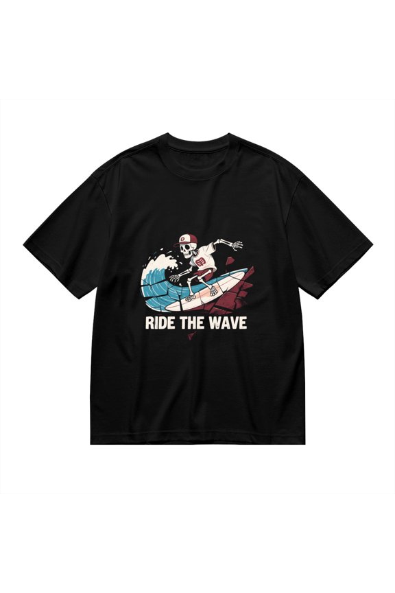T Shirt for Men, Ride The Wave,Skeleton Surfing Print 1 2, Vintage Graphic Tees Men, 23985924,S