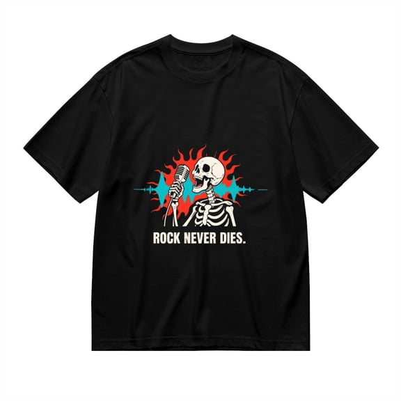 T Shirt for Men, Rock Never Dies, Skull Rockstar Print2, Vintage Graphic Tees Men, 23930954,3XL
