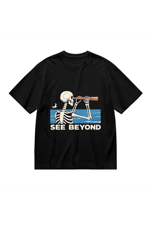 T Shirt for Men, See Beyond, Skull Telescope Print 1, Vintage Graphic Tees Men, 23930832,S