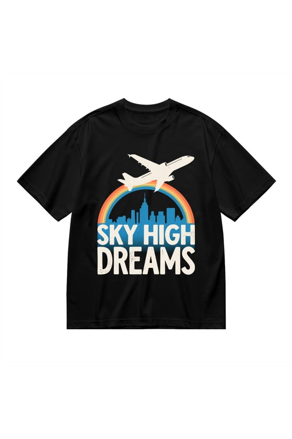 T Shirt for Men, Sky High Dreams,Airplane Rainbow Print, Vintage Graphic Tees Men, 23985857,XXL