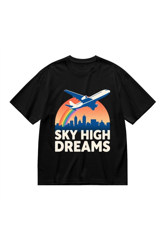 T Shirt for Men, Sky High Dreams,Airplane Sunset Print 1, Vintage Graphic Tees Men, 23985894,S
