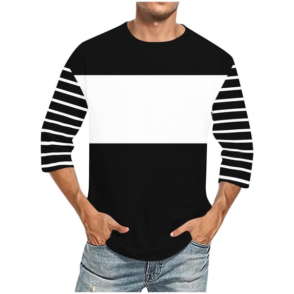 T-Shirt for Men,Sleeves for Men,Casual Patchwork Round Neck Quarter Sleeve Pullover Printed T-Shirt Blouse