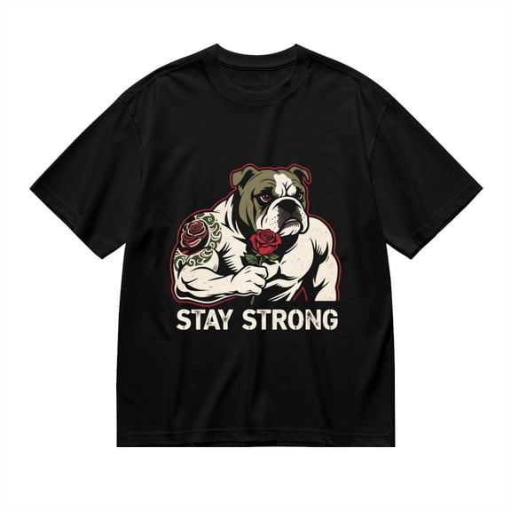 T Shirt for Men, Stay Strong,Bulldog Rose Print, Vintage Graphic Tees Men, 23985845,M