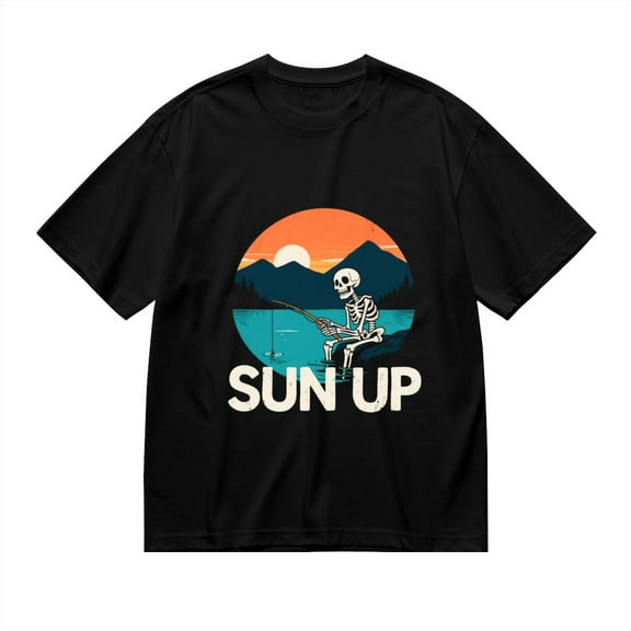 T Shirt for Men, Sun Up,Skeleton Fishing Print 2 2, Vintage Graphic Tees Men, 23985806,S