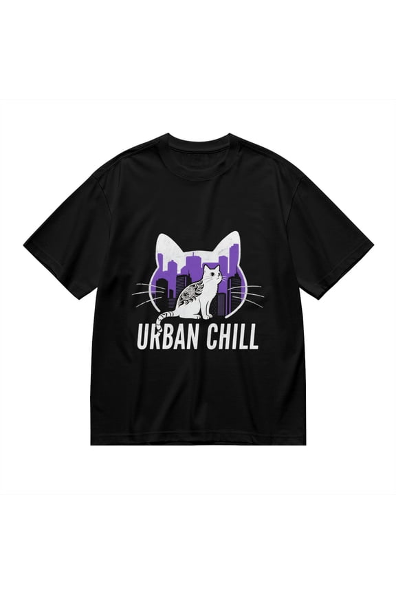 T Shirt for Men, Urban Chill,Cat City Print 2, Vintage Graphic Tees Men, 23985828,S