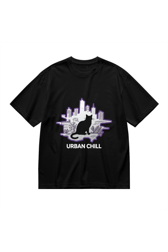 T Shirt for Men, Urban Chill,Cat City Print, Vintage Graphic Tees Men, 23985827,S