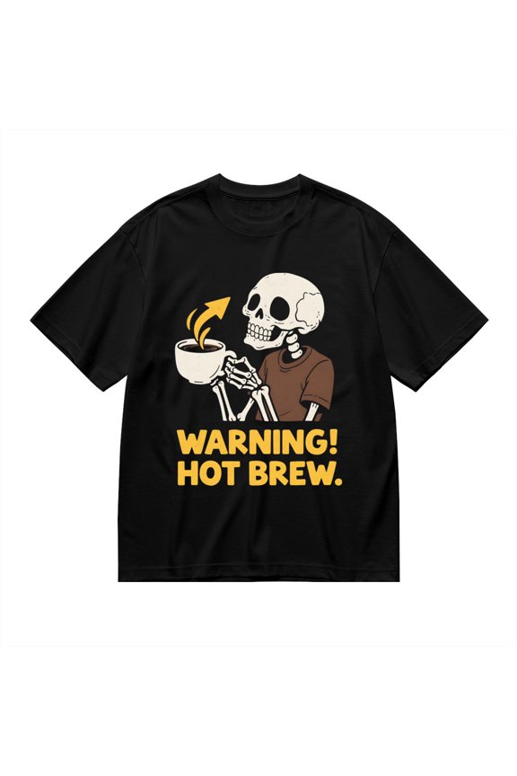 T Shirt for Men, Warning Hot Brew, Skull Coffee Print 1, Vintage Graphic Tees Men, 23930835,S