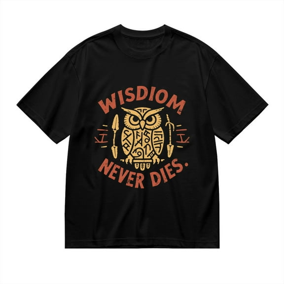 T Shirt for Men, Wisdom Never Dies, Owl Print 2, Vintage Graphic Tees Men, 23930823,S