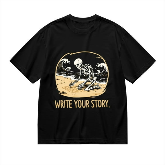 T Shirt for Men, Write Your Story, Skull Beach Print 1, Vintage Graphic Tees Men, 23931034,XL