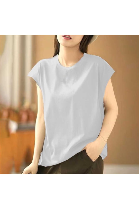 T-Shirt for Women Crewneck Cap Sleeve Casual Loose Fit Solid Color Basic Minimalist Soft Lightweight Stretchy Daily Wear Athleisure Summer Tee Tops