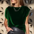 thumbnail image 1 of T-Shirt for Women Crewneck Cap Sleeve Vintage Loose Fit Velvet Texture Fabric Soft Stretchy Streetwear Casual Luxury Feel Summer Fall Fashion Tops, 1 of 8