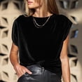 thumbnail image 1 of T-Shirt for Women Crewneck Cap Sleeve Vintage Loose Fit Velvet Texture Fabric Soft Stretchy Streetwear Casual Luxury Feel Summer Fall Fashion Tops, 1 of 8