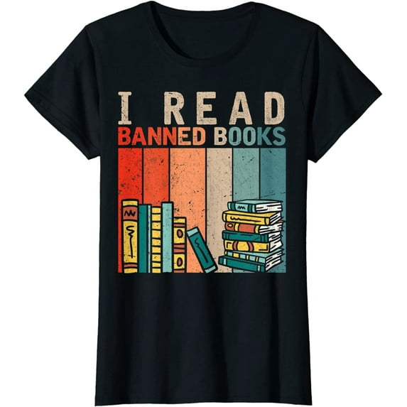 T-Shirt for Women I Read Banned Books Reader Tee Bookworm Casual Short-sleeved Tops Black 3X-Large