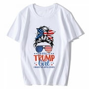 NAVIAN T-Shirt for Women I'm Still A Trump Girl Trump 2024 Short Sleeve O-neck Top White 4X-Large